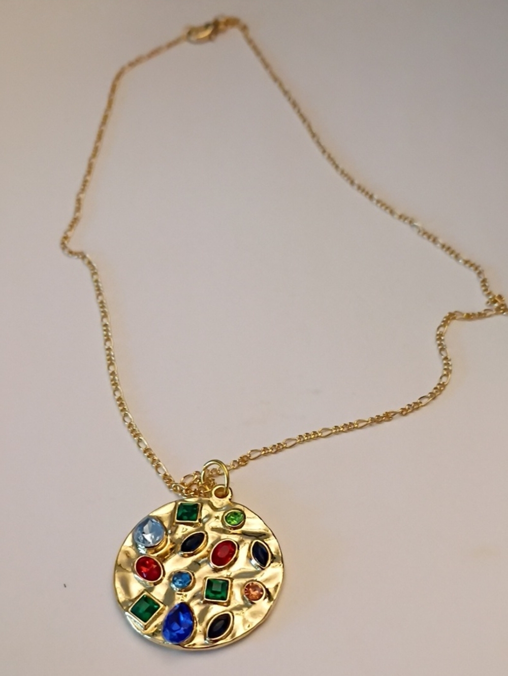 Gold-Tone Multicolor Gemstone Disc Necklace